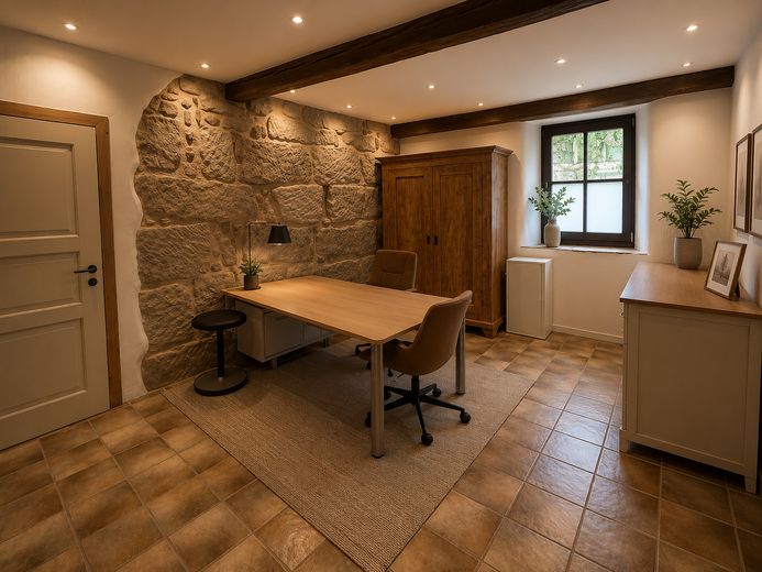 Sandsteinanwesen in Uehlfeld -kernsaniert-nachhaltig-außergewöhnlich. Ein Zuhause mit Geschichte – Modern-rustikales Büro