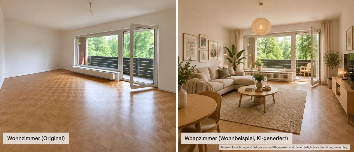 Sofort frei in Berlin-Steglitz: Helle 3-Zimmer-Wohnung mit Südbalkon + Stellplatz + provisionsfrei – Wohnzimmer mit Südbalkon