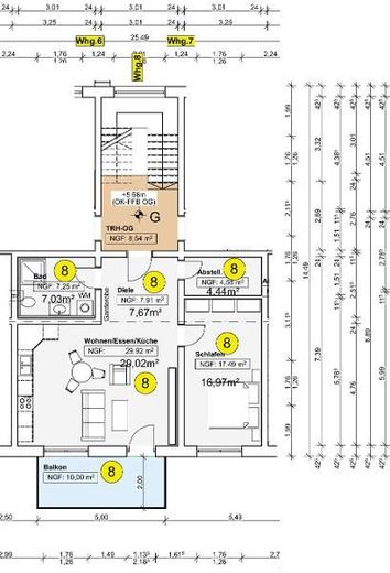2 Zi. Wohnung (Nr. 8) im OG mit Balkon – Grundriss