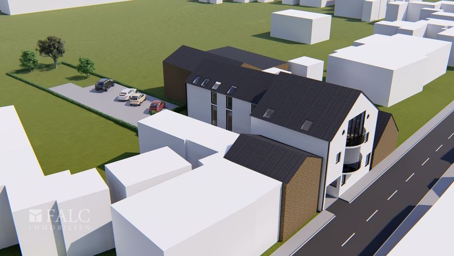 RENDITESTARK! Neubau-MFH mit 6 Wohneinheiten, 6 Stellplätzen &amp; Aufzug in Top-Lage von Kerpen – Luftbild seitlich