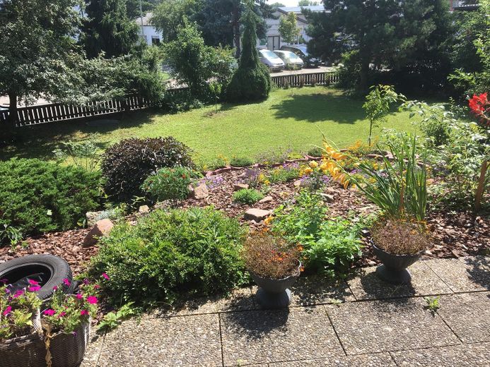 Arbeiten und Residenz vereint: Großzügige Gewerbehalle mit repräsentativer Villa – Garten vorne