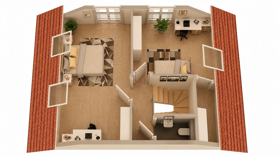 Platz für die ganze Familie – 6,5-Zi.-Maisonette in Ergenzingen mit Balkon & VVS in 5 Gehmin. – 3D-Grundriss 2.DG