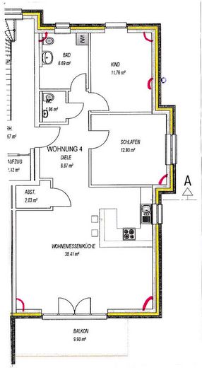 Jasne, w dużej mierze bezbarierowe mieszkanie własnościowe z balkonem i windą – Grundriss
