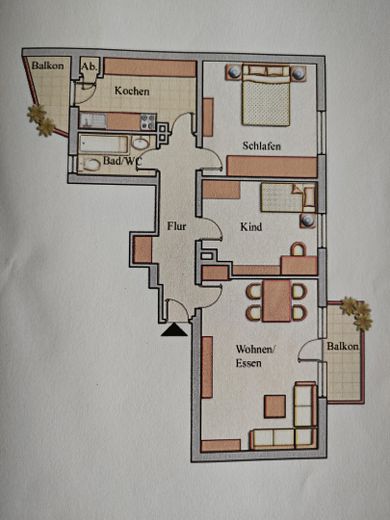 Zentrum Neu-Ulm: Klimatisierte 3-Zimmer-Wohnung mit 2 Balkonen (74 m²) Provisionsfrei! – Wohnungsplan