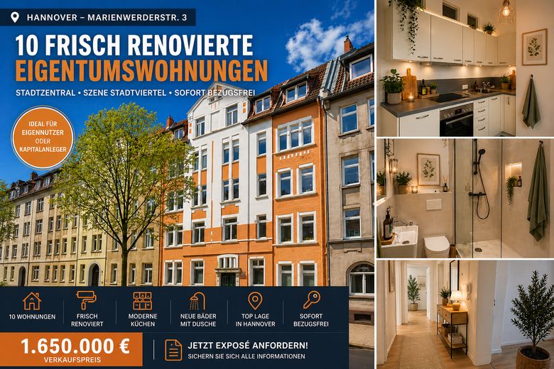 Mietrendite von 7,3% möglich!!! 10-Fam.-Haus in Hannover-Linden Mitte zu verkaufen – Anschicht 