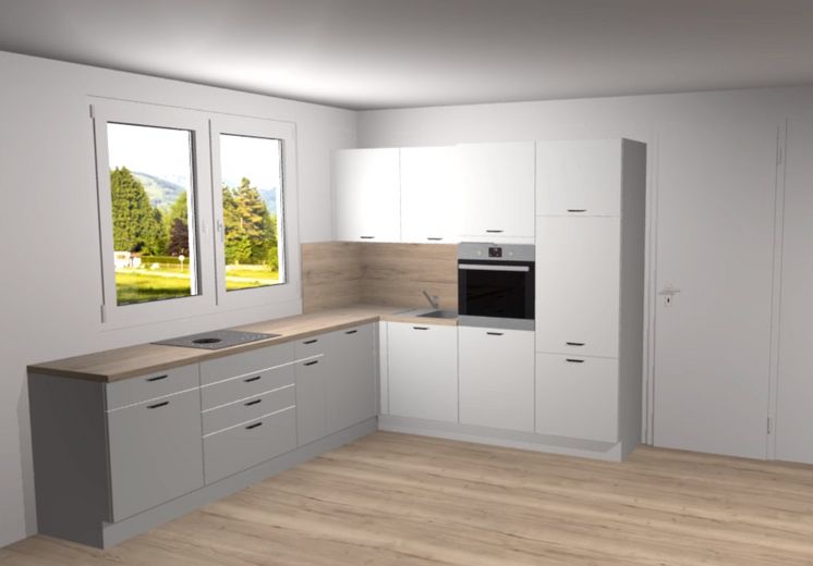 Sonnige 4-Zimmer Wohnung // Garten, EBK und hohen Decken // Neubau in Langenbach – Beispiel Küche I