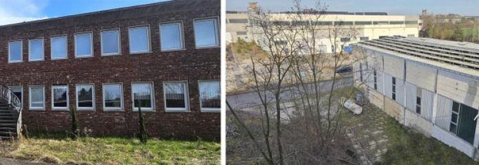 Ca. 6,392 ha Großes Grundstück mit Bestandsgebäuden: Halle + Betonsilo + Garagen + teilsan. Flachbau