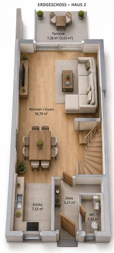 Casa a schiera di nuova costruzione a Nauheim: 143 m², 5 locali, pompa di calore, prima occupazione 2027 — senza provvigione – Erdgeschoss