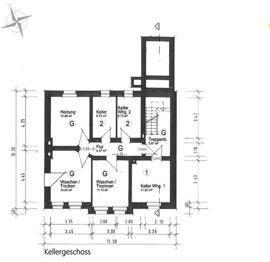 Reserviert: 3,5-Zimmer-Wohnung mit Privatgarten in Zweifamilienhaus, sanierter Altbau – Grundriss KG