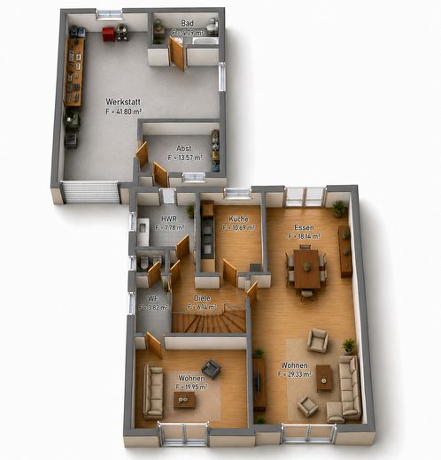 Haus in Bothfeld Nord / Isernhagen (Natur vor der Tür) – EG Grundriss Model