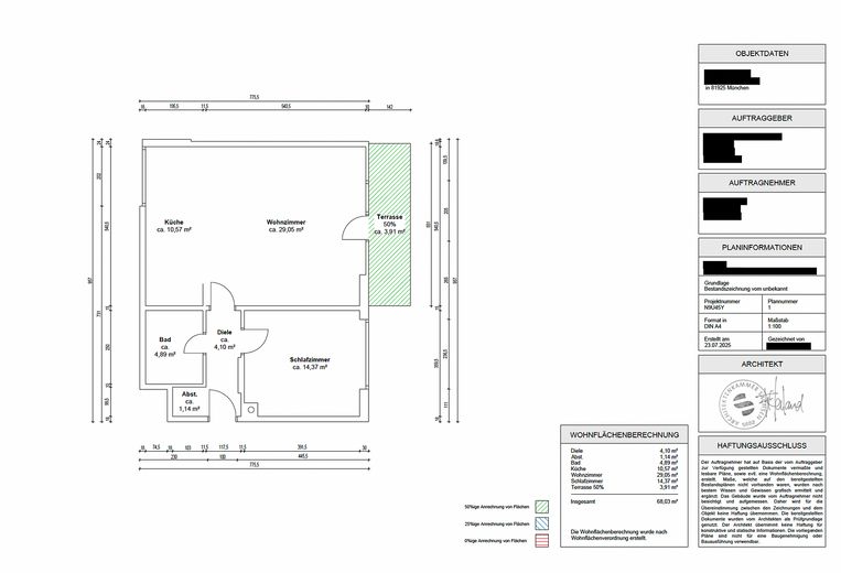 Bezugsfreie 2-Zi.-Gartenwohnung in München Bogenhausen – Erstbezug nach Renovierung – Grundriss
