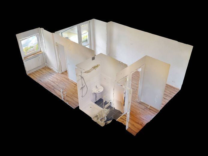 Einziehen. Einkuscheln. 1. Kaltmiete sparen: Helles 1-Zimmer-Appartement mit Balkon – 3D-Ansicht-Grundriss