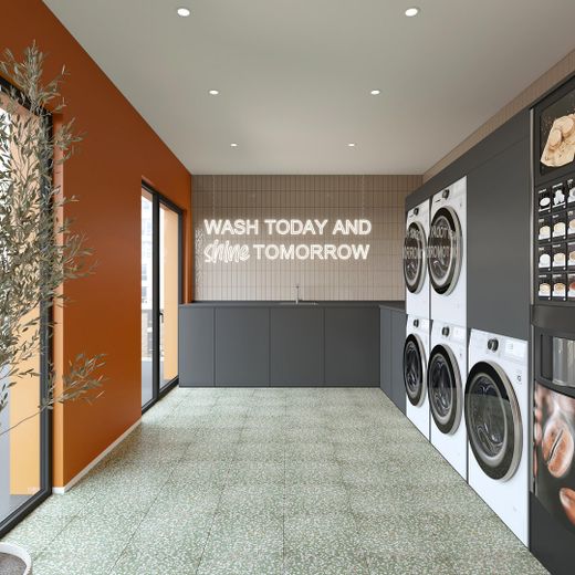 Schöne, vollmöblierte 1-Zimmer-Wohnung in Berlin-Oberschönweide zur Miete – Laundry Room im Gebäude