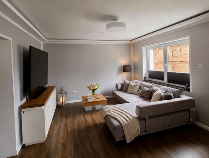 ​Arbeiten & Luxuriös Wohnen: Kernsaniertes Anwesen mit 114 m² Gewerbe-Areal & Autarkie-Technik – Wohnzimmer