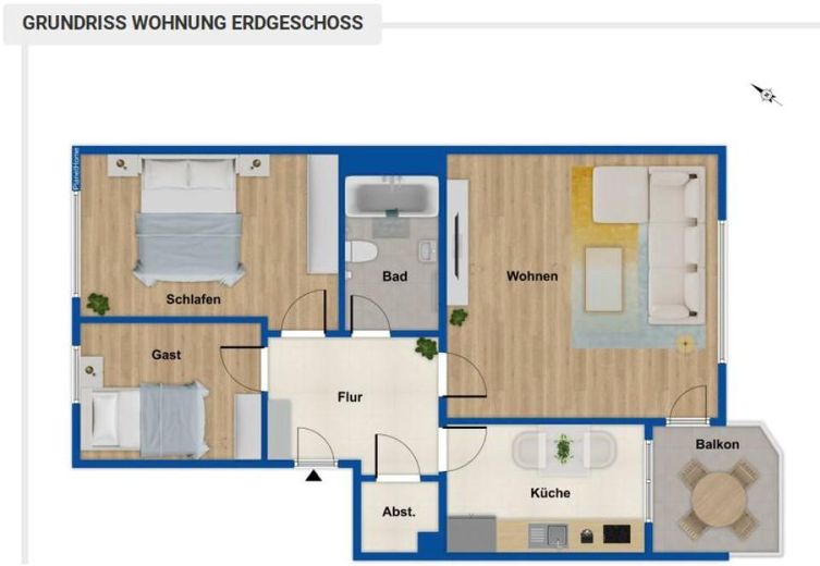 geräumige 3 Zimmer Wohnung mit Balkon und TG – Grundriss