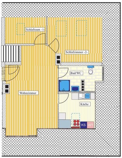 Helle Dachgeschosswohnung mit Einbauküche – perfekt für Paare, Singles oder WG – Grundriss
