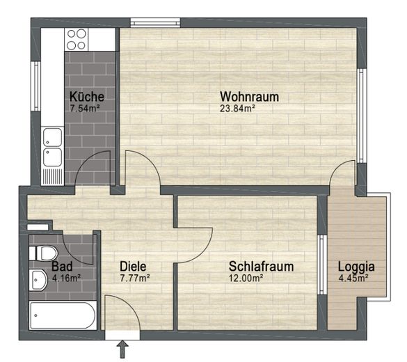 Erstbezug nach Sanierung in Wettbergen: 2 Zimmer mit Loggia – Grundriss