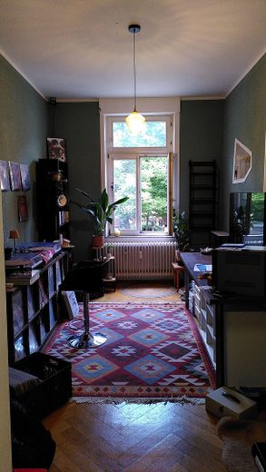 Großzügige Wohnung mit Hinterhof-Terrasse in Bahnhofsnähe – "Grünes" Zimmer gegenüber Bad