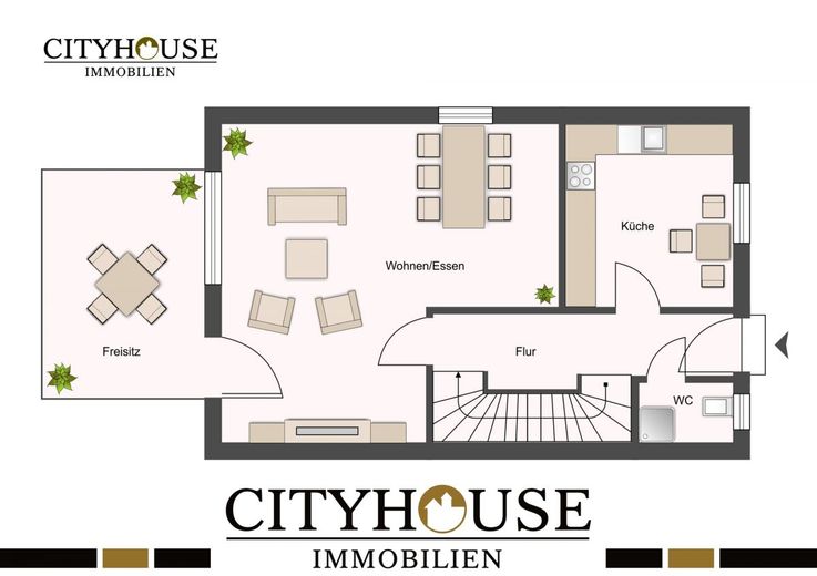 CITYHOUSE: Familienfreundliches Reiheneckhaus, TOP Lage mit Garten, Keller, Carport – Grundriss EG mit Terrasse