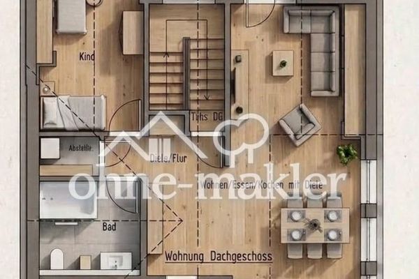 شقة علوية من 3,5 غرف - وسط البلدة - مُجدَّدة بالكامل - مطبخ مُدمج