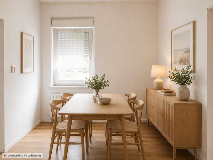 Klinker, Garten, Werkstattglück: Ein Zuhause für Nestbauer und Macher – Esszimmer - KI Visualisierung