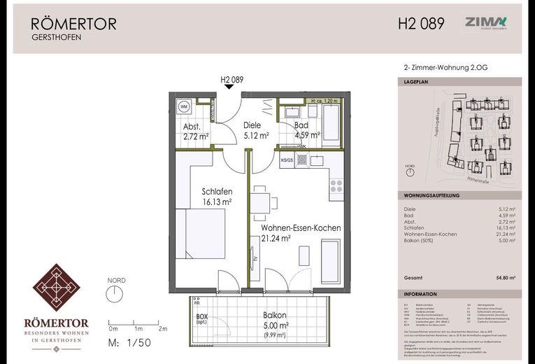 2 Zimmer, Südbalkon, top Lage