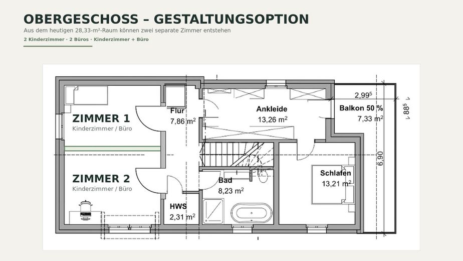Odenthal ihr Haus am Bach nach KFW 55 EE Standard inkl WP Klima Solar und Wallbox – Obergeschoss Option 3Zimmer