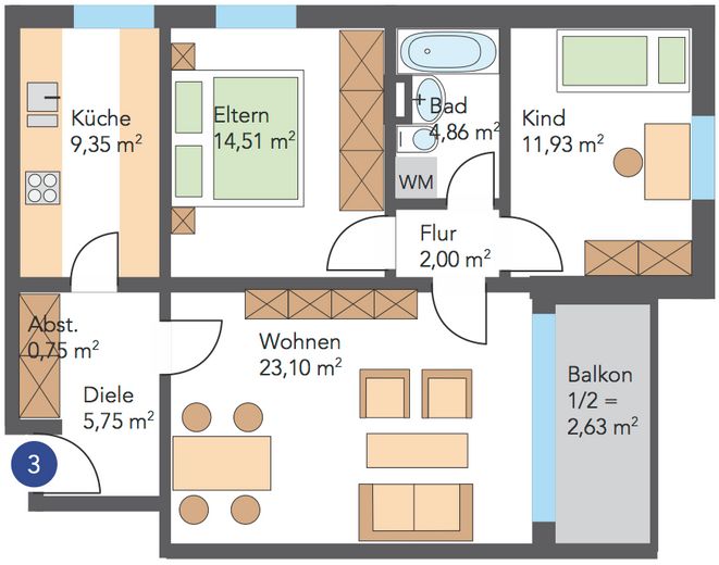 Charmante 3-Zimmer-Wohnungen mit Balkon in Goslar – Grundriss