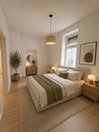 Erstbezug nach Renovierung! 3-Zimmerwohnung in top Lage! – Schlafzimmer KI-generiert