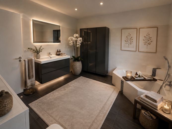 Provisionsfreies Traumhaftes Penthouse mit privater Dachterrasse und Fahrstuhl direkt in die Wohnung – Großes Bad Mock-up