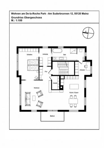 Smart wohnen am De-La-Roche-Park Mainz. Dein Wohnloft mit 126 m² freut sich auf Dich – Grundriss Wohnung OG