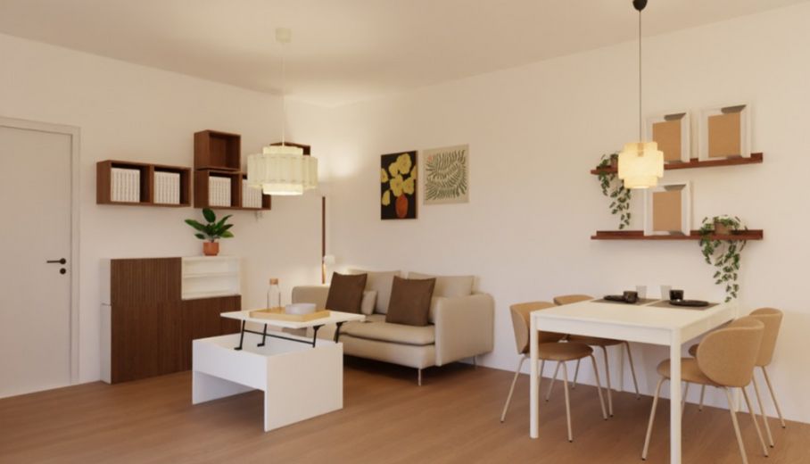 Erstbezug – Möblierte 2-Zimmer-Neubauwohnung im KfW-55-Effizienzhaus Metzingen – Wohnen/Essen -3D Raumplaner