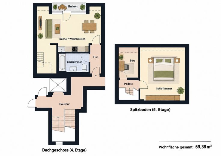 Maisonette 2,5 Raum in Stadtfeld Ost mit Balkon – Grundriss