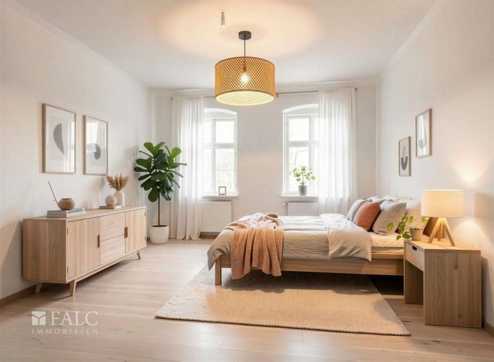 Provisionsfrei! Neuer Preis - viel Platz für Familie, Wohnen und Vermietung – Schlafzimmer - Mögliche Gestaltung nach Renovierung (KI-Visualisierung)