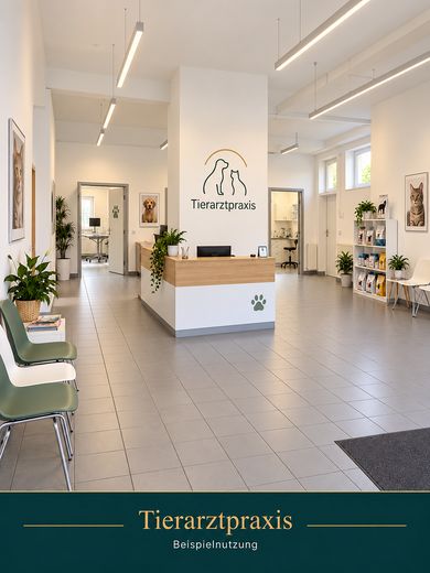 Superficie de producción, consulta o venta, mucho tránsito peatonal, justo al lado del REWE Center Cottbus – Beispieleinrichtung Tierarzt
