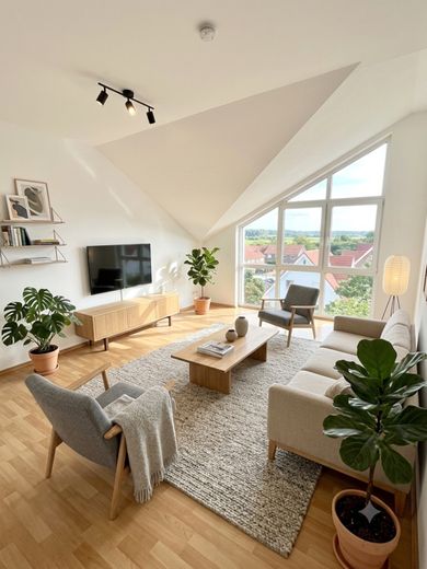 Traumhaft sanierte 3-Zimmer-Wohnung in Rethen (89 m² | Erstbezug | Einbauküche & Stellplatz) – Beispielbild Wohnzimmer (KI)