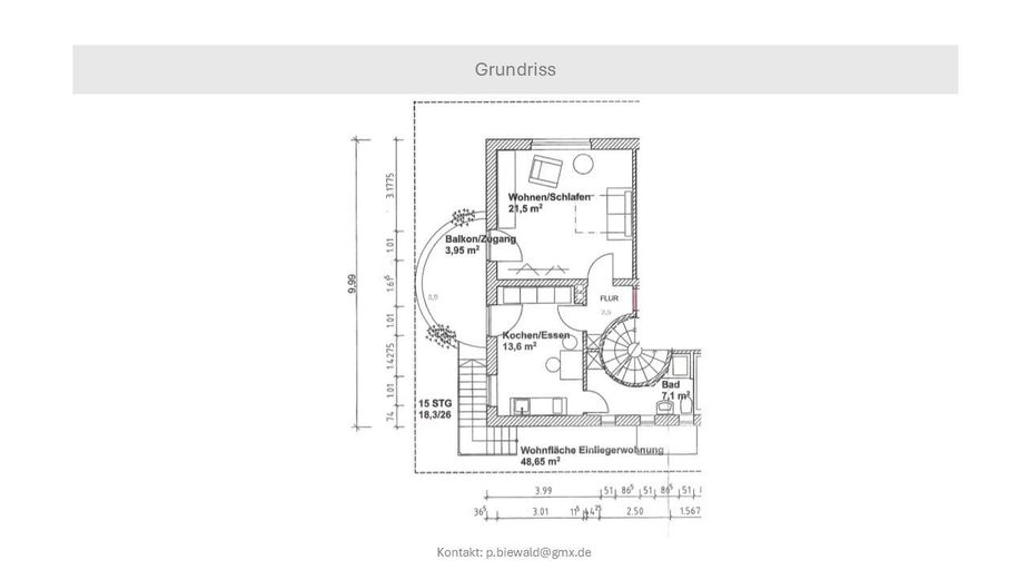 Lichtdurchflutetet, hochwertig möblierte 2- Zimmer Wohnung befristet – Grundriss