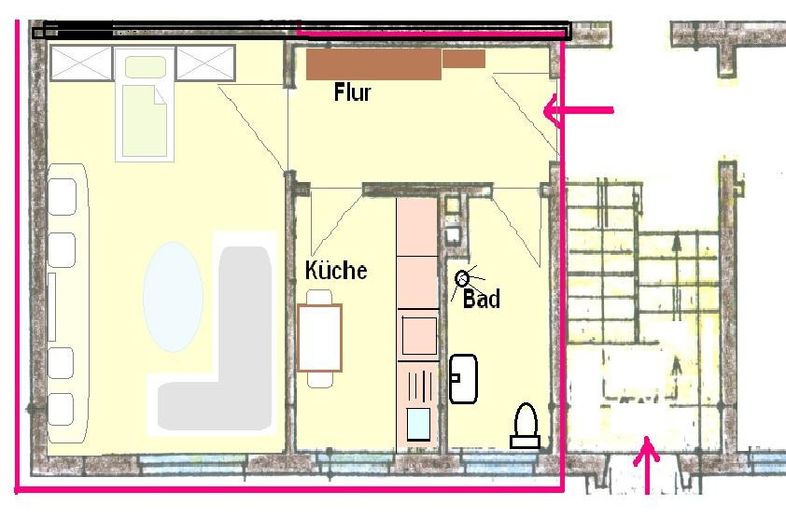 Einziehen, wohlfühlen, leben - möbliertes Apartment – Grundriss Apartment EG