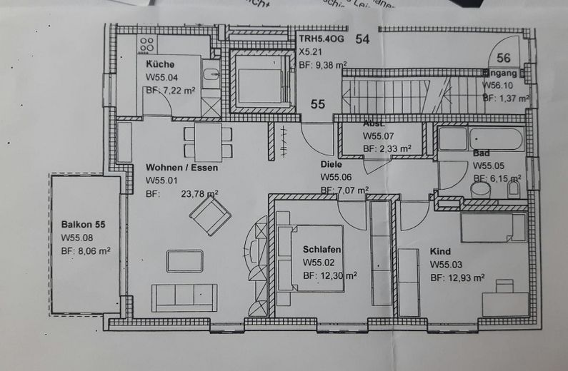 Charmante 2-Zimmer-Wohnung mit Balkon, 2xTG-Stellplätzen und Ausbaupotenzial in Nürnberg-Wöhrd – Grundriss vor Änderungen