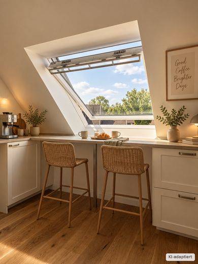 Etagen-Wohnung mit Reihenhaus-Charakter: kernsaniert, hell, Top-Schnitt, gut angebunden & im Grünen – Küche-Einrichtungsbsp-KI