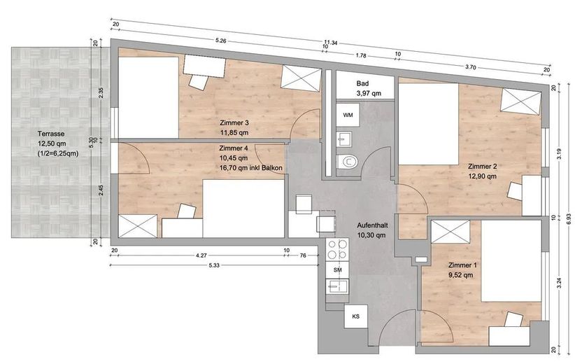 Shared apartment room with good transport connections (WOMEN'S SHARED APARTMENT!!!) Bunzlauerstraße 42, Munich / WE49 / Room 2 – Grundriss