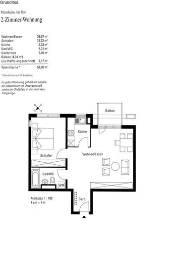 provisionsfreie 2-Zimmer-Wohnung in Mannheim-Käfertal Maria-Scherer-Straße – Grundriss Wohnung