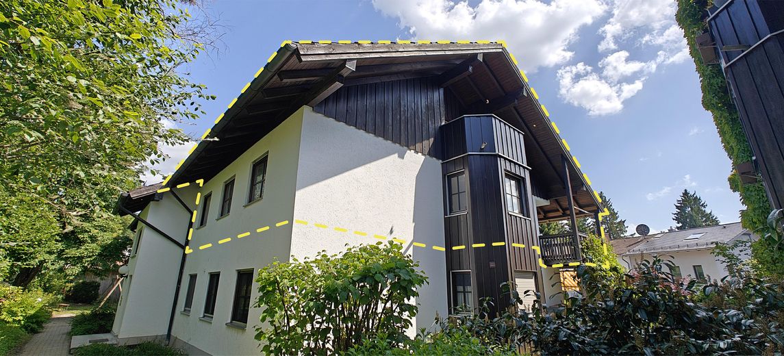 Frisch renovierte lichtdurchflutete 4-Zimmer Maisonette Wohnung mit großem Balkon und TG Stellplatz – Hausansicht Sued