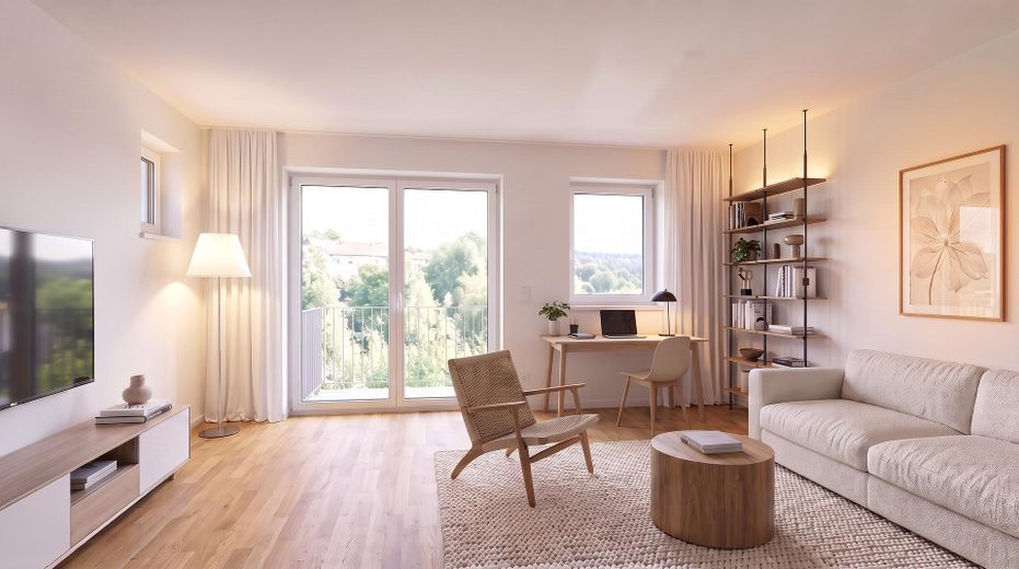 Freyung merkez · 2 odalı daire · KfW-55 · yeni · basamaksız erişim · komisyonsuz – Wohnbereich visualisiert