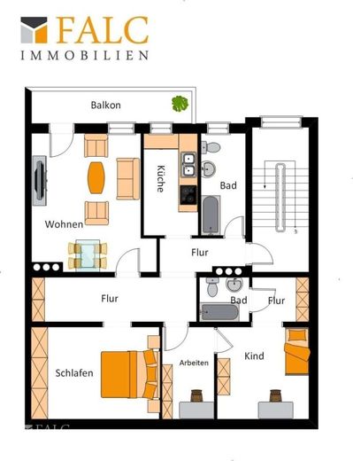 Gepflegte 4-Zimmer-Wohnung mit Balkon und Masterbad in Rüttenscheid – Grundriss