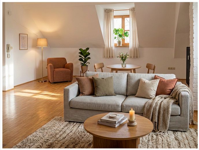 Schöne  2-Zi-DG-Wohnung mit Einbauküche und kleiner Dachterasse in Bogen Zentrum (1012) – Wohn- Esszimmer (ohne Möbl.)