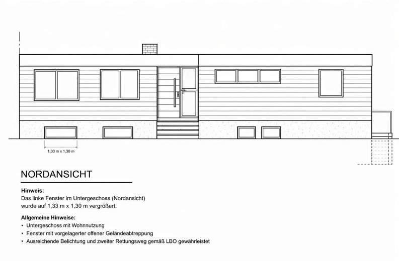 Freistehendes Haus mit Naturgarten (Biotop) und Dachgarten – Nordansicht