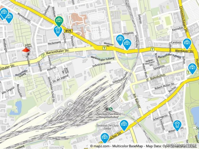 3-Zimmer-Wohnung mit BALKON und Tageslichtbad in Zwickau-Marienthal zu vermieten! – Geolyzer Kartenausschnitt