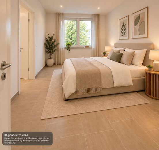 Modern wonen in Stuttgart-West | 53 m² | Inbouwkeuken | Vloerverwarming | Energetisch gerenoveerd – Schlafzimmer Beispiel