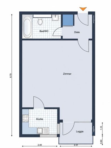 Appartamento tranquillo e libero di 1 stanza con balcone a Wilmersdorf in vendita – Grundriss